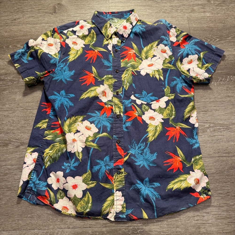 American Eagle Outfitters Shirt Mens Large‎ Blue Floral Slim Fit Tropical Resort